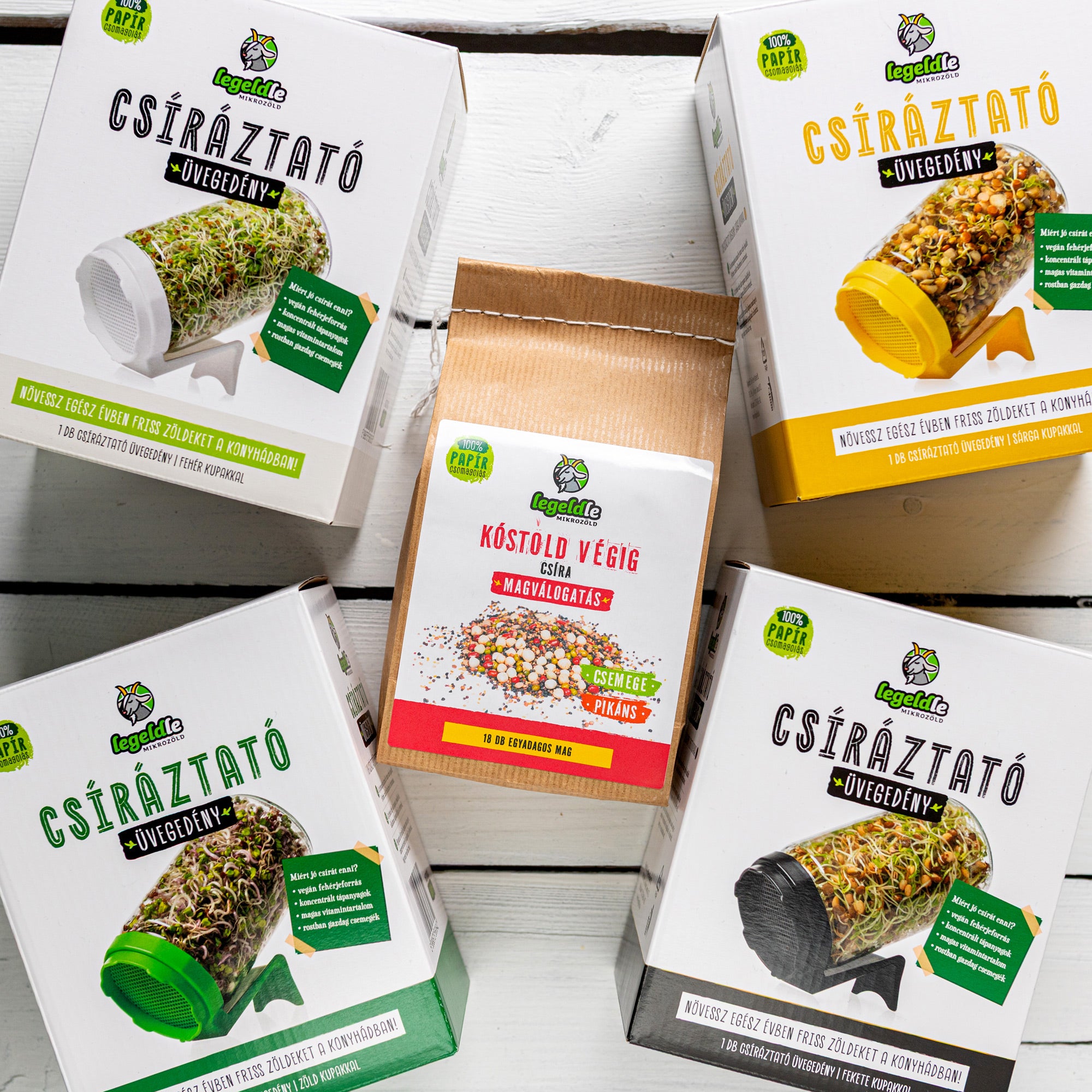 Legeldle Kóstold végig csíra magválogatás négy darab csíráztató üveggel