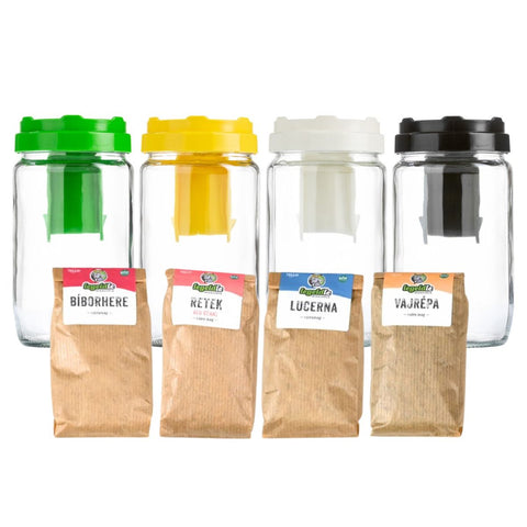 Legeldle Csíráztató Alapcsomag 4 Üvegedény és 4 Ajándék Csíramag - választható