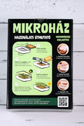Mikroház műanyag mikrozöld növesztő tálca a dobozában, a doboz hátoldala látszik.